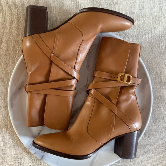 Dior Empreinte Ankle Boots Buckle Leather Block Heeled Booties
